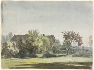 Bauernhaus hinter Bäumen, ca. 1790