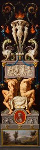 Studie für eine Komposition mit Ignudi und Grotesken und einer Allegorie der Skulptur von Christoph Unterberger