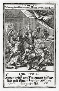 Simon und seine zwei Söhne werden von Ptolemäus getötet. 1 Makkabäer 14:16, 1695