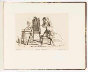 Platte 11, Le Maître Peintre (Der Meistermaler), Singeries ou différentes actions de la vie humaine représentées par des singes (Affenspielereien oder verschiedene Handlungen des menschlichen Lebens dargestellt von Affen) von Christophe Huet