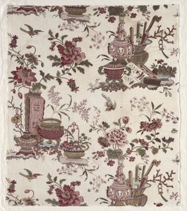 Fragment eines Holzschnitt bedruckten Baumwollstoffs, ca. 1780