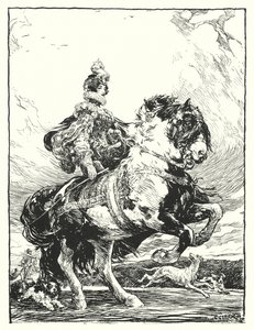 Frau in Tudor-Kostüm auf der Jagd zu Pferd von Christopher (after) Clark