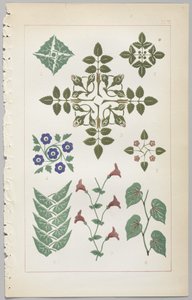 Die Kunst des dekorativen Designs: mit einem Anhang, der die Stunden des Tages angibt, zu denen Blumen öffnen, veröffentlicht von Day & Son, London, 1862 von Christopher Dresser