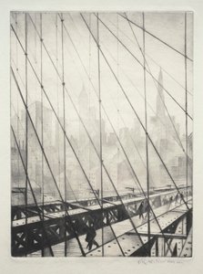 Blick durch die Brooklyn Bridge