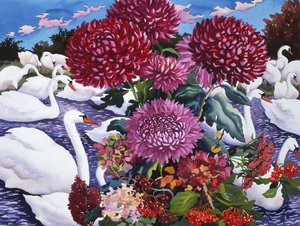 Schwäne und Chrysanthemen, 2005 von Christopher Ryland
