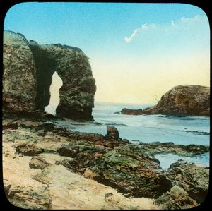 Felsbogen am Perran-Strand, Cornwall, spätes 19. oder frühes 20. Jahrhundert