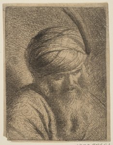 Büste eines Mannes mit gefiedertem Turban und langem Bart, n.d.