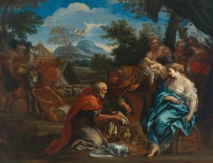 Laban sucht nach den Götterbildern, versteckt von Rahel, 1670er Jahre von Ciro Ferri