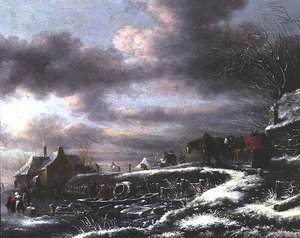 Eine Winterlandschaft mit Figuren in einem Pferdeschlitten von Claes  Molenaer