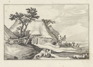 Bauernhof und Hirte mit Schafen und Ziege (Landschaften mit Bauernhöfen) von Claes Jansz. Visscher (II)