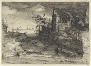 Landschaft mit Booten von Claes Jansz. Visscher (II)