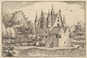 Ein Schloss, Platte 22 aus Regiunculae et Villae Aliquot Ducatus Brabantiae, ca. 1610 von Claes Jansz Visscher