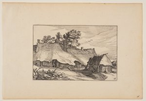 Ein Bauernhof, Mann in der Tür, aus Landschaften von Claes Jansz. Visscher