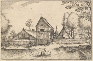 Großer ummauerter Bauernhof, Platte 23 aus Regiunculae et Villae Aliquot Ducatus Brabantiae, ca. 1610 von Claes Jansz Visscher