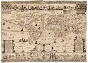 Das Blatt ist eine Komposition aus acht Abschnitten und einer Gravur, auf Karton geklebt. Maßstab: circa 1:35.000.000.