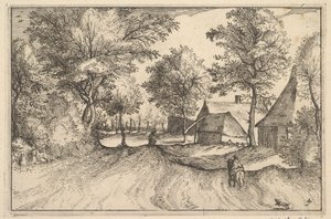 Dorfstraße, Tafel 4 aus Regiunculae et Villae Aliquot Ducatus Brabantiae von Claes Jansz Visscher