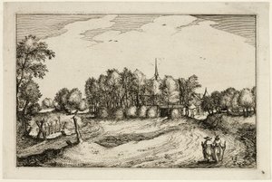 Ein Kloster, Platte dreizehn nach Bilder von Bauernhöfen, Landhäusern und rustikalen Dörfern (Praediorum villarum et rusticarum casularum icones) von Claes Jansz. Visscher II