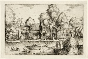 Ein Teich, Tafel achtzehn nach Bilder von Bauernhöfen, Landhäusern und rustikalen Dörfern (Praediorum villarum et rusticarum casularum icones) von Claes Jansz. Visscher II