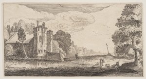 Landhaus mit zwei sechseckigen Türmen, aus Landschaften (Playsante Lantschappen) von Claes Jansz. Visscher II