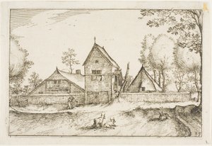Großer ummauerter Bauernhof, Platte 23 nach Bilder von Bauernhöfen, Landhäusern und rustikalen Dörfern (Praediorum villarum et rusticarum casularum icones) von Claes Jansz. Visscher II