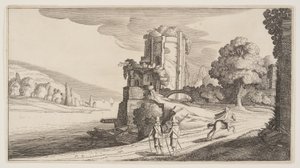 Runder Turm an einem Fluss, aus Landschaften (Playsante Lantschappen)