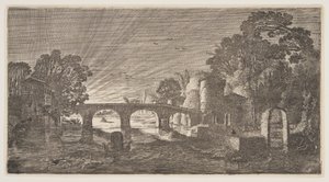 Sonnenuntergang über einem Fluss, aus Landschaften (Playsante Lantschappen) von Claes Jansz. Visscher II