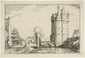 Stadttor, Platte zwei nach Bilder von Bauernhöfen, Landhäusern und rustikalen Dörfern (Praediorum villarum et rusticarum casularum icones) von Claes Jansz. Visscher II