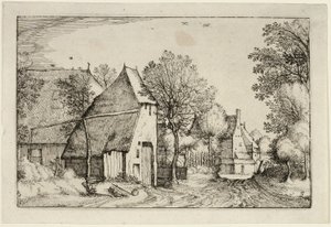 Dorfstraße, Tafel drei nach Bilder von Bauernhöfen, Landhäusern und rustikalen Dörfern von Claes Jansz. Visscher II