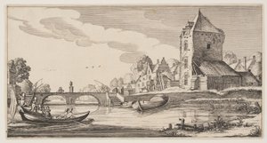 Dorf an einem Fluss, aus Landschaften (Playsante Lantschappen) von Claes Jansz. Visscher II