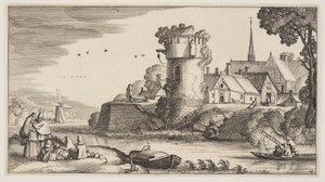 Wachturm an einem Fluss, aus Landschaften (Playsante Lantschappen)
