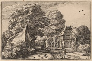 Straße mit Scheune und Hütten
