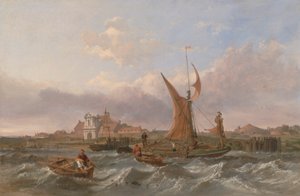 Eine Thames-Barge, die vor dem Wind vor Tilbury Fort segelt