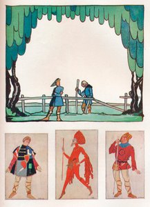 Szenerie für Wie es euch gefällt, Akt I, Szene I und Kostüme von Amiens und Lebeau, 1919 von Claud Lovat Fraser