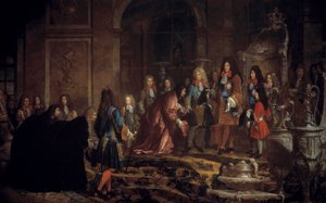 Reparation an König Ludwig XIV. durch den Dogen von Genua in der Spiegelgalerie in Versailles, 15. Mai von Claude Guy Halle