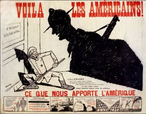 Hier sind die Amerikaner und was Amerika uns bringt - Plakat über den amerikanischen Kriegsaufwand, ill. von Charles Saunier (geboren 1865) von Claude Charles (attr. to) Saunier