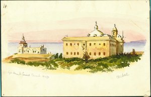 Leuchtturm und Kloster, Karmel, 1873 von Claude Conder