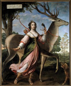 Porträt von Marie de Rohan - Montbazon, Herzogin von Luynes und Chevreuse (1600-1679) als Jägerin Diana mit einem Hirsch