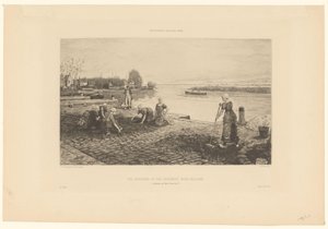 Frauen jäten einen Kai in Nordholland von Claude Faivre