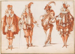 Vier Kostümfiguren von Claude Gillot