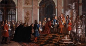 Reparation an König Ludwig XIV. durch den Dogen von Genua, 17. Jahrhundert von Claude Guy Halle