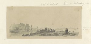 Landschaft mit Kanal, Anglern und Milchmann von Claude Henri Watelet (possibly)