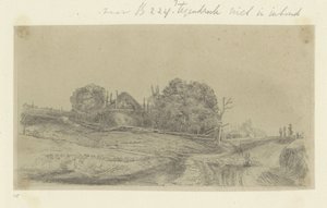 Landschaft mit einem Heuhaufen und einer Schafherde