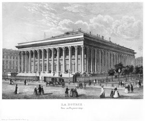 Die Börse und das Handelsgericht, Paris, nach einem Daguerreotyp, ca. 1840 von Claude Hilaire Alphonse Chamouin