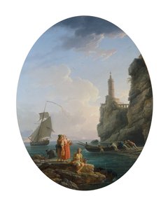Eine Mittelmeerküste mit einem verliebten Paar und Fischern von Claude Joseph Vernet
