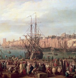 Morgendlicher Blick auf den inneren Hafen von Marseille und den Pavillon der Horloge du Parc, 1754 (Detail) von Claude Joseph Vernet