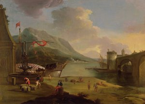 Entladen von Galeeren in der Meerenge von Mykene von Claude Joseph Vernet