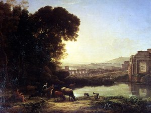 Rinder und Ziegen trinken bei einer Ruine