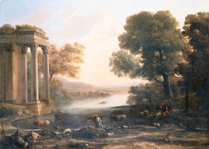 Eine pastorale Landschaft mit Ruinentempel, ca. 1638
