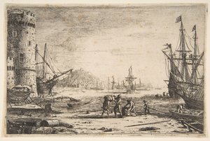 Hafen mit einem großen Turm, ca. 1641 von Claude Lorrain