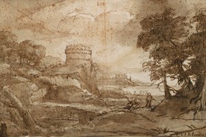 Landschaft mit Rundturm und Bucht von Claude Lorrain